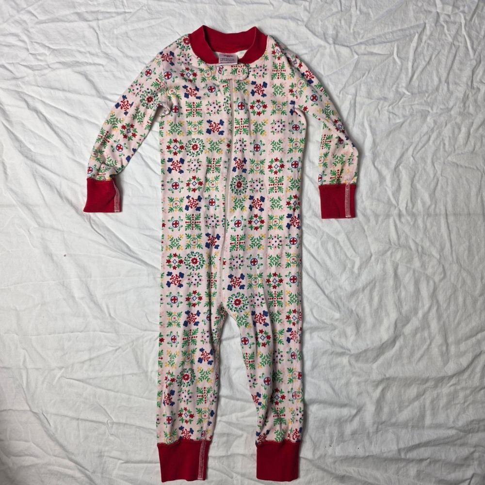 Hanna Andersson Girl's One Piece Zip Up Sleeper Pajamas 2 Sweedish Garland Flaws